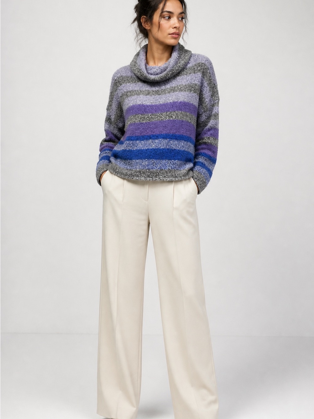 Sincerely Jules Womens Small Striped Chunky Knit TurtleNeck Crop Sweater